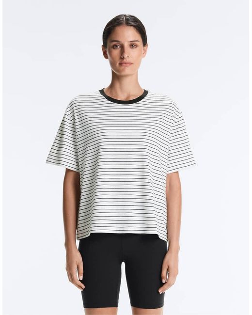 Oysho White Striped Cotton Blend Short Sleeve T-shirt