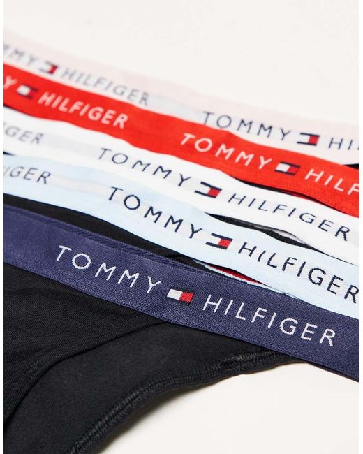 Tommy Hilfiger Black Essential Cotton 5 Pack Tanga Thongs