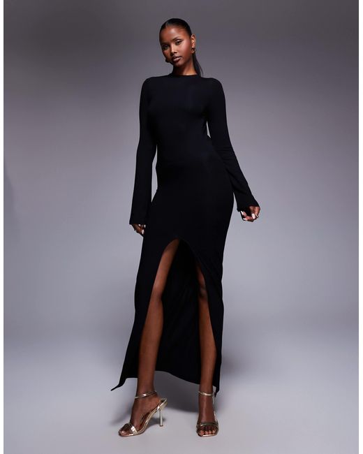 asos black long sleeve lace dress ASOS DESIGN long sleeve lace paneled maxi dress in black