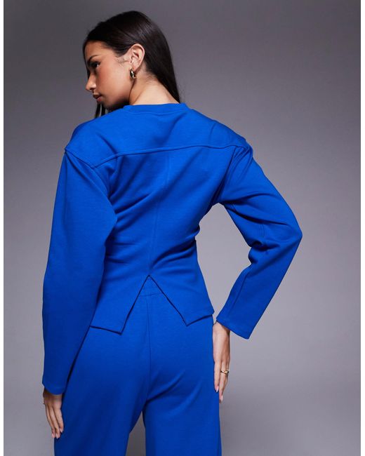 ASOS Blue Co-ord Interlock Long Sleeve Corset T-shirt