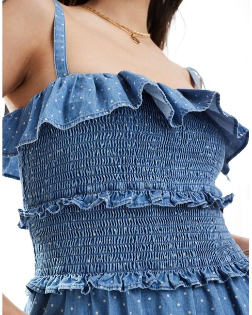 ASOS Blue Denim Maxi Dress With Frill Detail