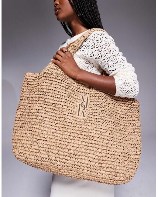 River Island Gray Raffia Shopper Bag