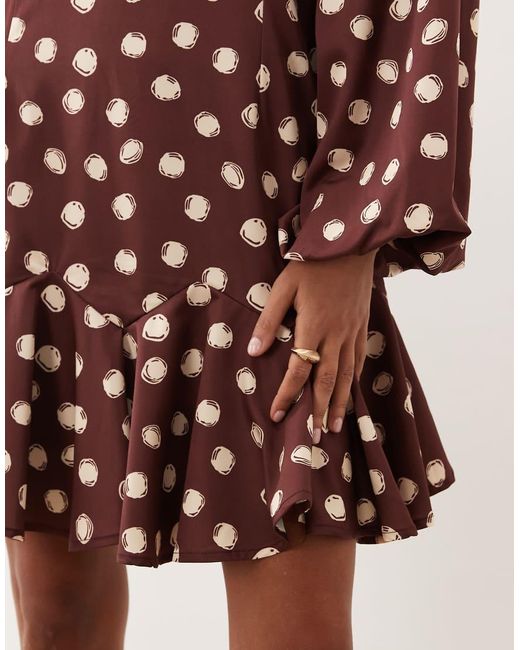 Sister Jane Red Illume Exclusive High Neck Balloon Sleeve Ruffle Drop Hem Mini Dress