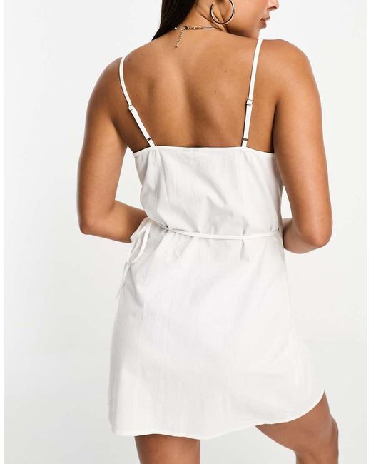 Vero Moda White Cotton Wrap Front Beach Mini Dress