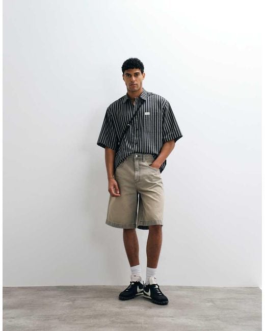 ASOS White Oversized Stripe Shirt With Placket Detail And Badge for men