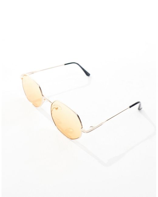Bershka White Hexagon Frame Sunglasses With Yellow Lense for men