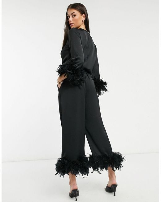 River Island Feather Hem Co-ord Trouser in Black | Lyst Canada