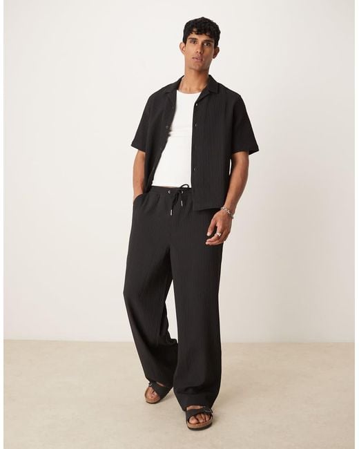 ASOS Natural Co-ord Wide Leg Plisse Trousers for men