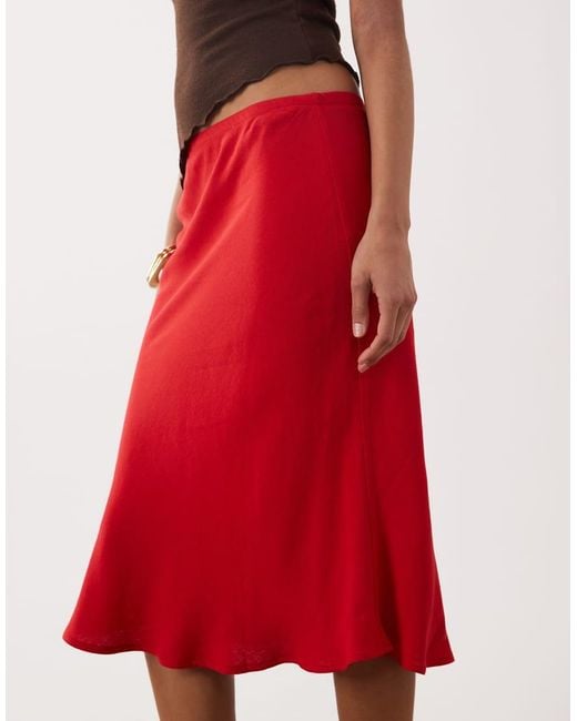 ASOS Red Linen Blend 90s Slip Skirt
