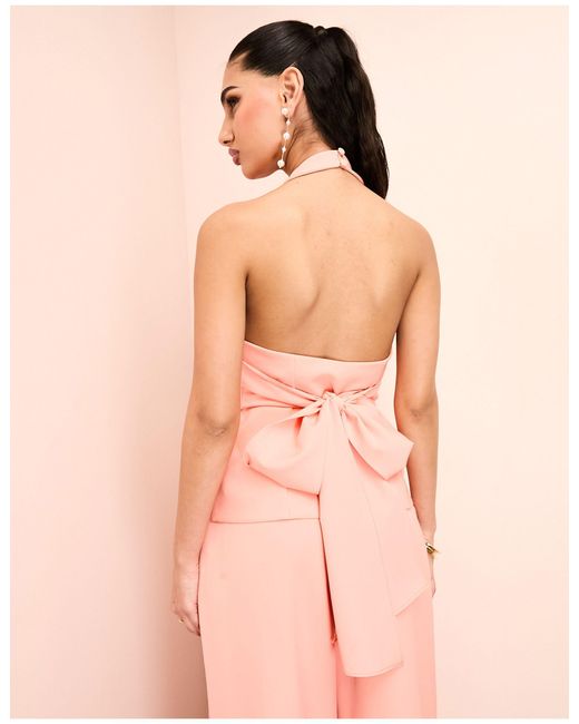 ASOS Pink Halter Neck Tailored Waist Coat With Bow Back Detail