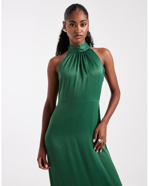 Vestito Lungo Allacciato Al Collo Da Damigella D'Onore Color Smeraldo di Maids To Measure in Green