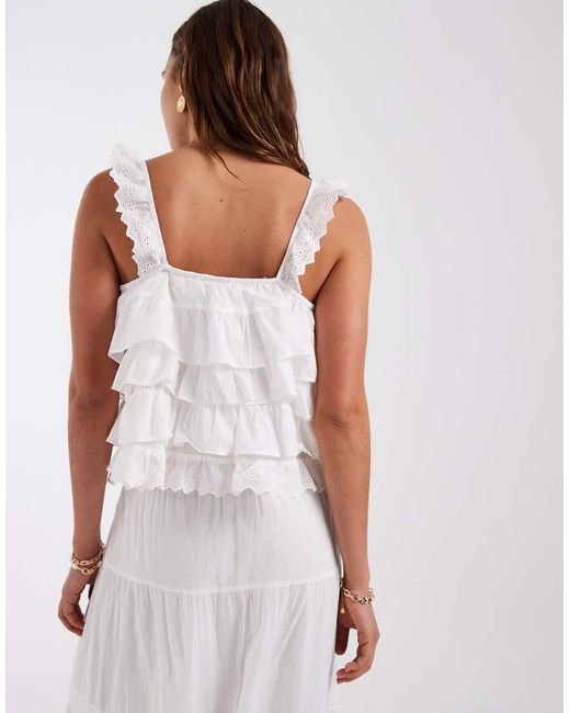 Vero Moda White Ruffle And Lace Detail Tiered Boho Cami Top