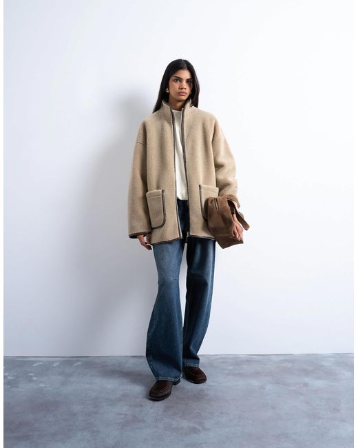 TOPSHOP Brown Longline High Neck Chuck On Shearling