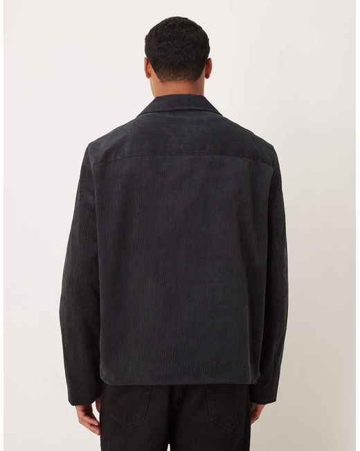 ARKET Black Cord Zip Up Jacket With Front Pocket for men