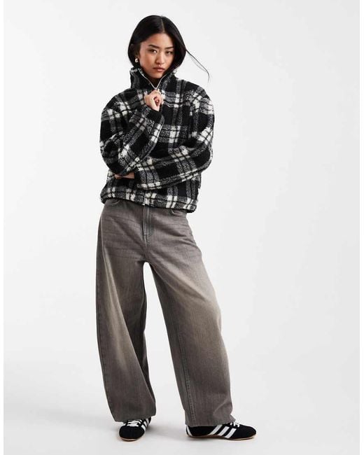 New Look Black Check Print Borg Jacket