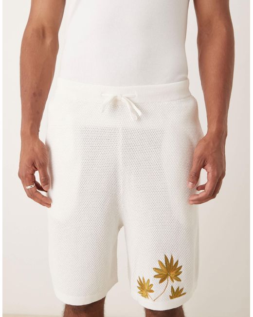 ASOS Natural Oversized Textured Knitted Shorts Co-ord for men