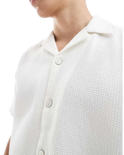 Only & Sons White Relaxed Fit Waffle Shirt Co-ord for men