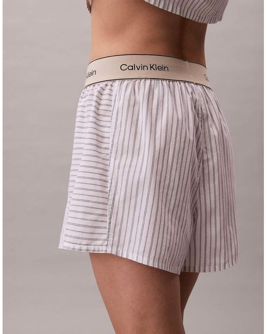 Calvin Klein Gestreepte Pyjamashorts Van Katoenen Popeline in het White