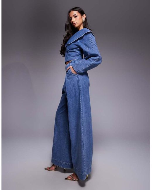 ASOS Blue Co-ord Wide Leg Denim Jeans With Corset Detail