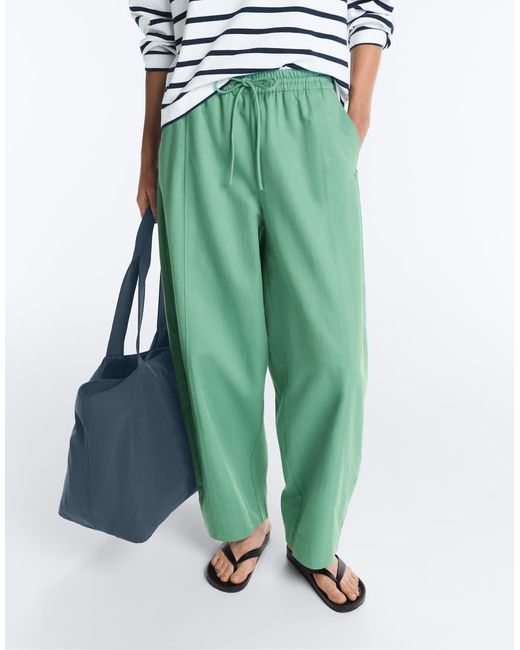 Oysho Green Cotton Blend Balloon Trousers