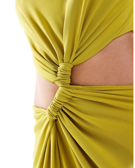 ASOS Yellow Asos Design Tall Slinky Knot Detail Cut Out Midi Dress