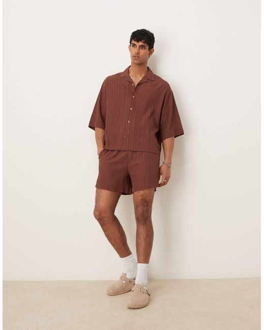 Camicia Squadrata Oversize Testurizzato Con Colletto A Rever di ASOS in Brown da Uomo
