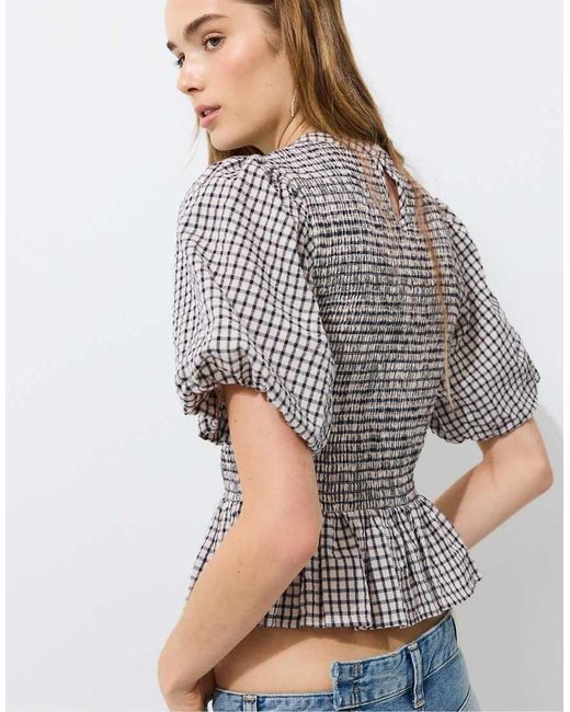 Stradivarius Blue Short Sleeve Peplum Blouse