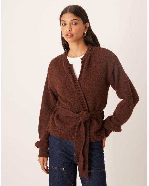 ASOS Women's Brown Knitted Oversized Cardigan With Tie Waist With Wool