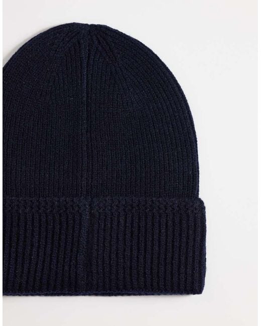 ASOS Blue Knitted Pattern Edge Ribbed Beanie for men