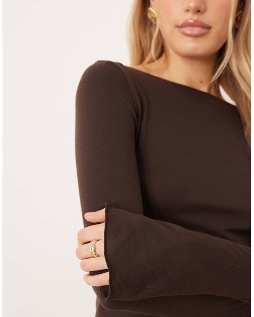 Mango Brown Boat Neck Flared Sleeve T-shirt