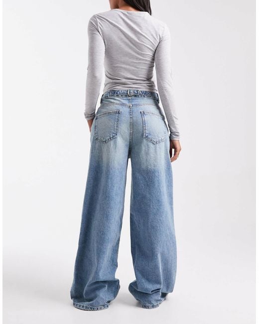 ASOS Blue High Waisted Wide Leg Jeans With Cinch