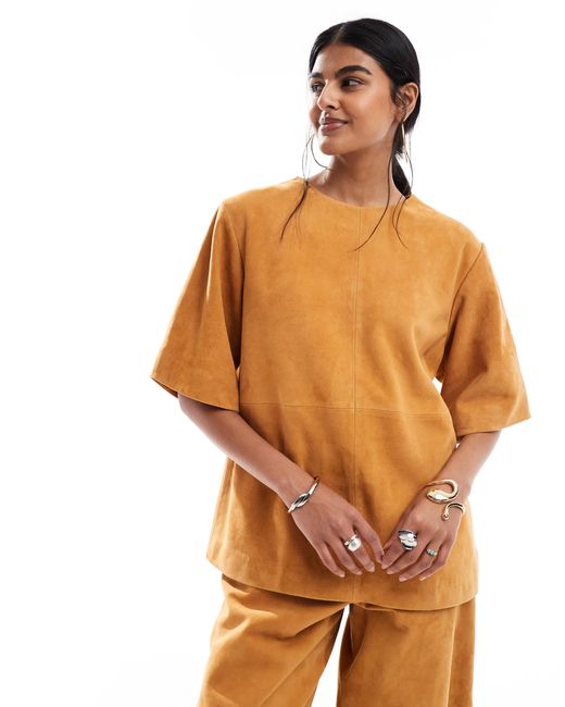 T-shirt oversize en daim à manches cocon d'ensemble - gingembre ASOS en coloris Orange