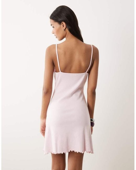 Miss Selfridge Natural Rib Fit And Flare Mini Dress With Lace Trim