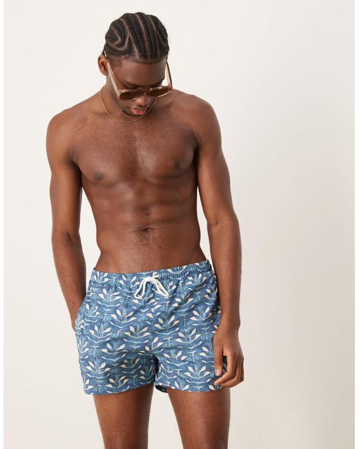Free Society Blue Contrast Print Swim Short for men