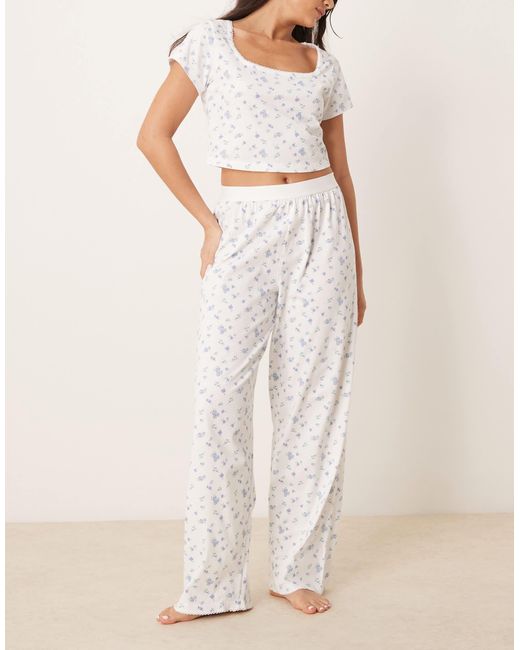 ASOS White Mix & Match Fitted Pyjama Tee With Picot Trim
