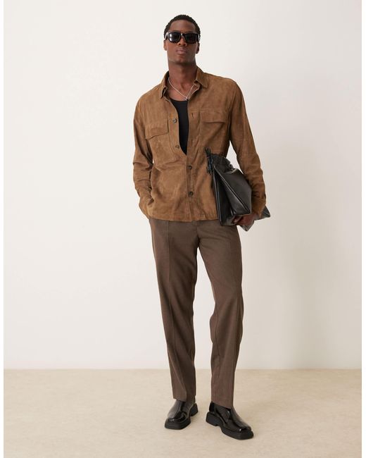 Mango Natural Classic Collar Button Down Suede Jacket for men