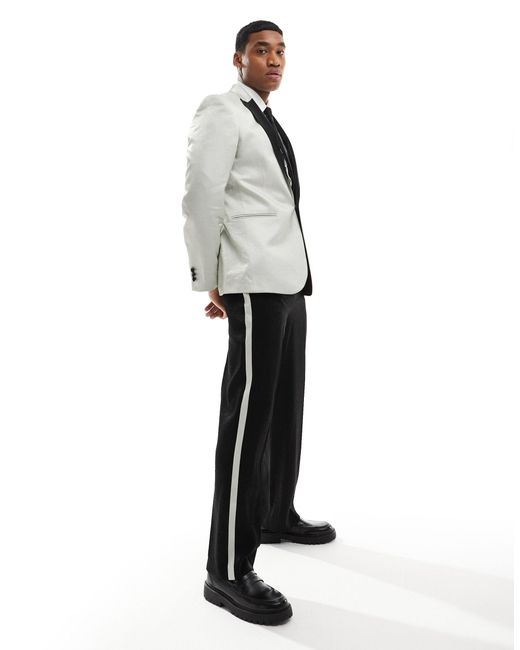 ASOS White Wide Tuxedo Suit Trouser for men