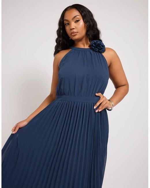 Yours Clothing Blue Corsage Pleated Maxi Dress