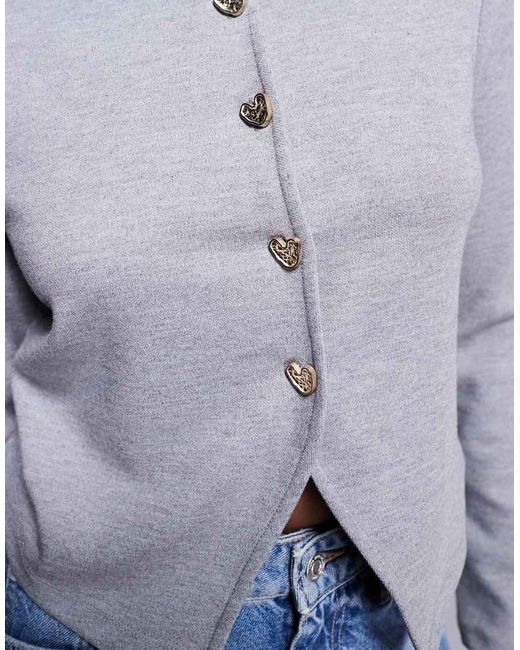 River Island Blue Cropped Cardigan With Heart Buttons