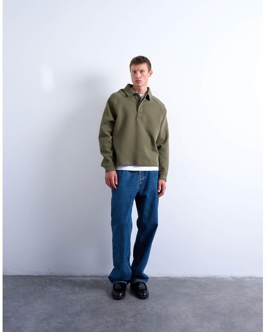 Topman Green Boxy Fit Polo Sweat for men