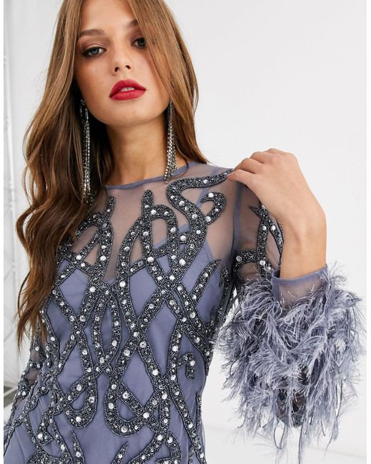 blue feather dress asos Topshop faux feather mini dress in blue