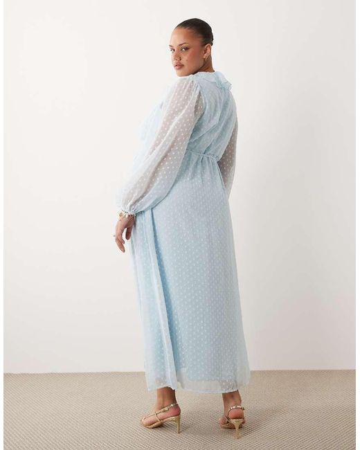 Vila Curve Blue Long Sleeved Dobby Chiffon Maxi Dress