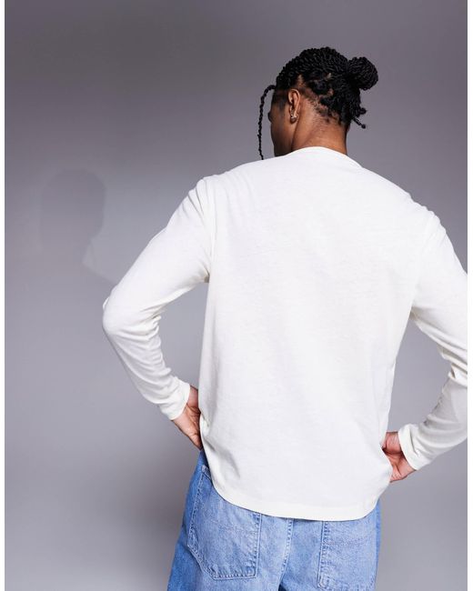 ASOS – langärmliges henley-t-shirt aus leinenmix in White für Herren