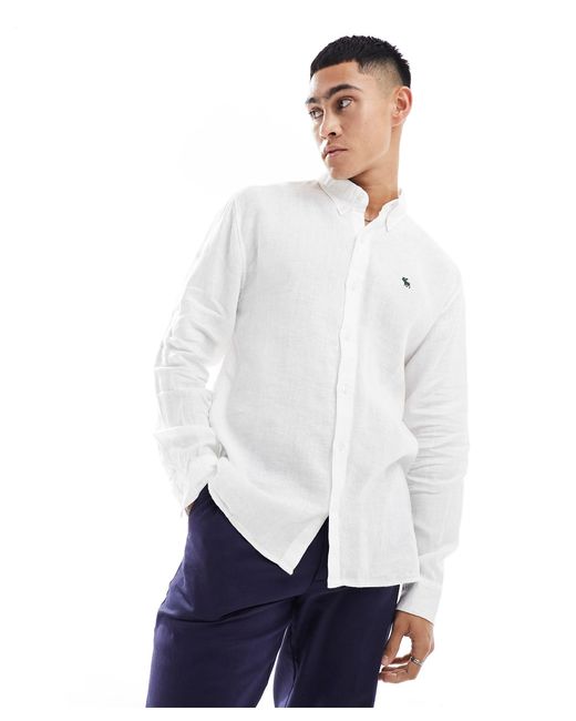 Chemise coupe décontractée à logo en lin Abercrombie & Fitch pour homme en coloris White