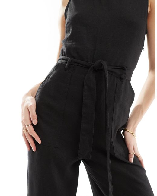 ONLY Black Sleeveless Belted Linen Mix Jumpsuit