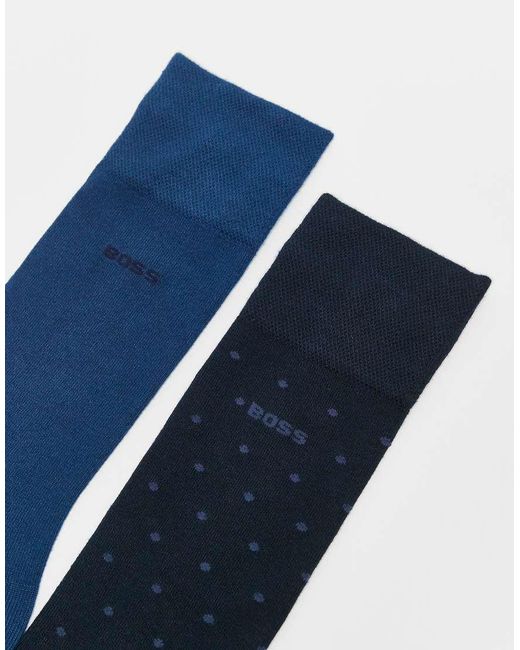 Boss Blue Boss Bodywear 2-pack Logo Crew Bamboo Socks for men
