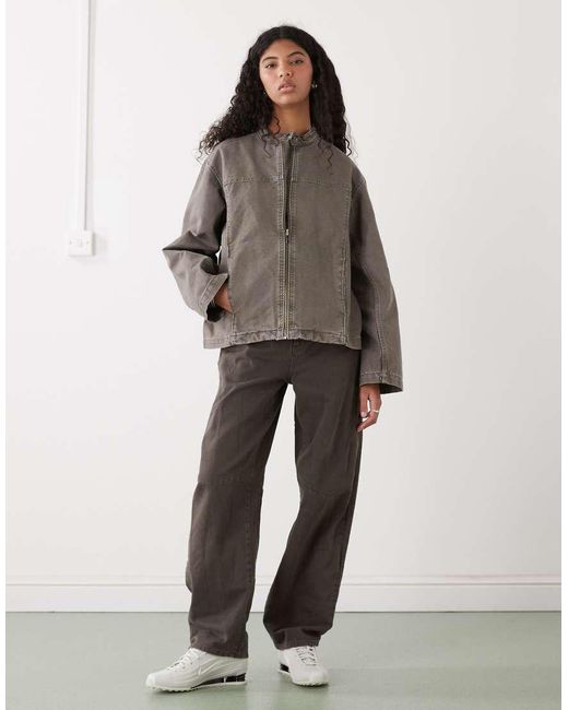 Weekday Brown Washed Canvas Zip Through Jacket
