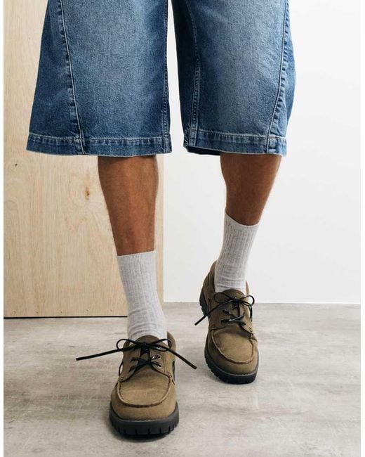 ASOS Blue Lace Up Boat Shoes With Cleated Sole for men