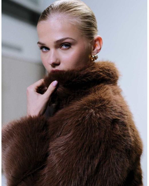 JJXX Brown Cropped Faux Fur Zip Coat