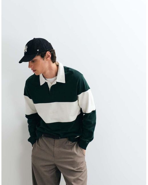 Jack & Jones Green Colorblock Rugby Top for men